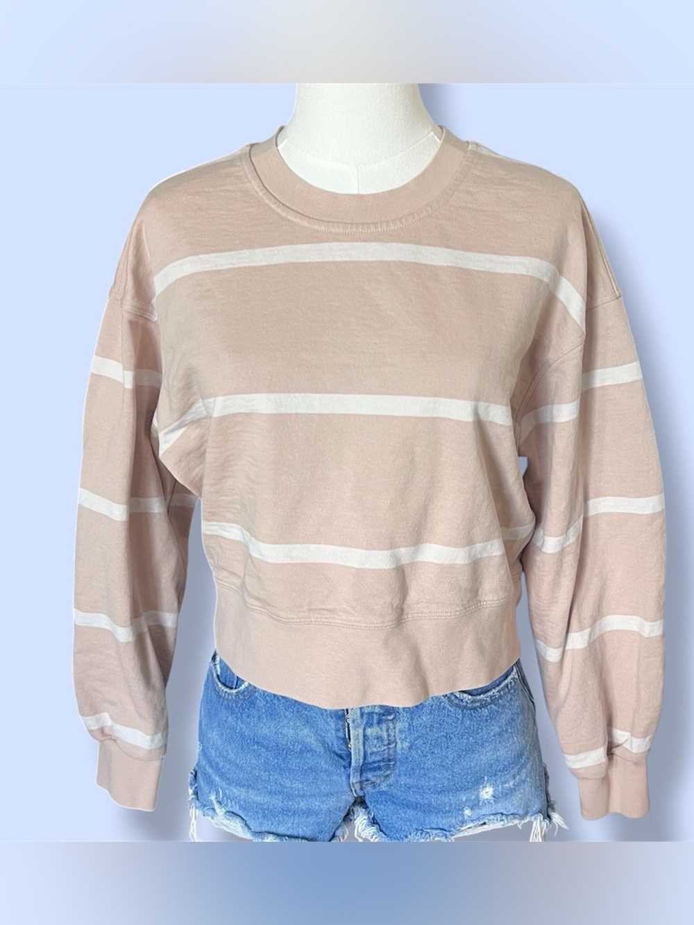 Lululemon Perfectly Oversized Cropped Crew Stripe in Color Boundless Stripe Cafe